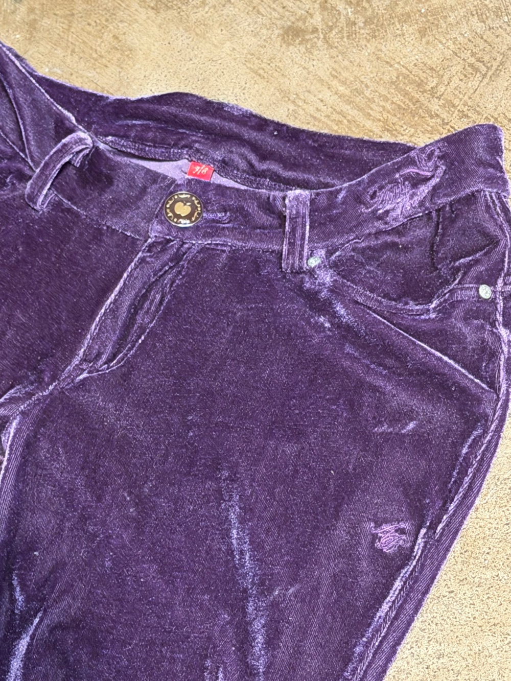 Apple Bottom Y2K **RARE** Purple Velour Cinched Rhinestone Pants - Picture 4 of 8